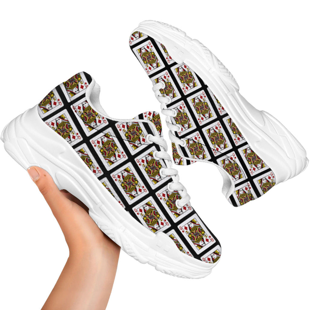Queen Of Diamonds Playing Card Pattern Print White Chunky Shoes