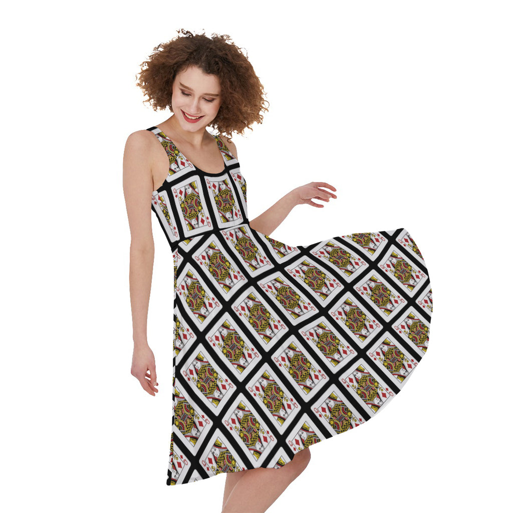 Queen Of Diamonds Playing Card Pattern Print Women's Sleeveless Dress