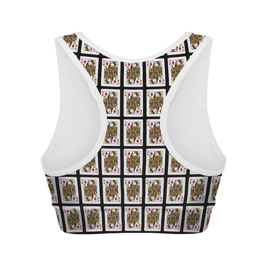Queen Of Diamonds Playing Card Pattern Print Women's Sports Bra