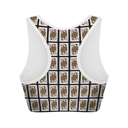 Queen Of Diamonds Playing Card Pattern Print Women's Sports Bra