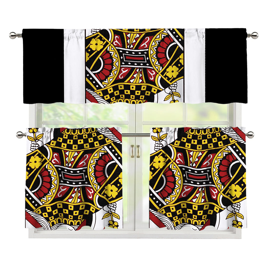 Queen Of Diamonds Playing Card Print 3 Piece Kitchen Curtains