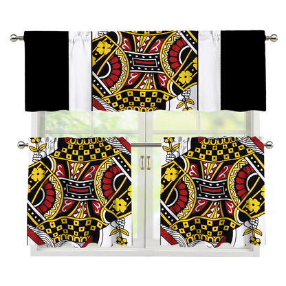 Queen Of Diamonds Playing Card Print 3 Piece Kitchen Curtains