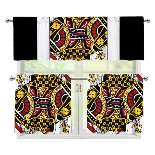 Queen Of Diamonds Playing Card Print 3 Piece Kitchen Curtains
