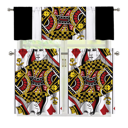Queen Of Diamonds Playing Card Print 3 Piece Kitchen Curtains
