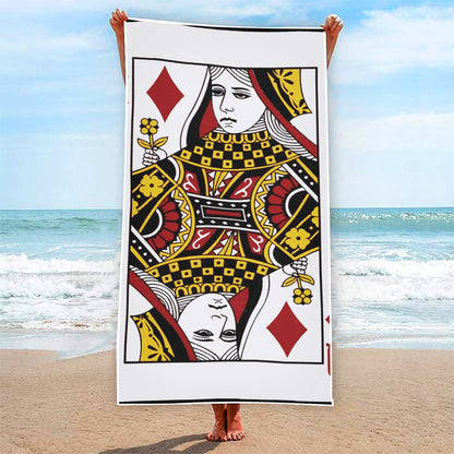 Queen Of Diamonds Playing Card Print Beach Towel