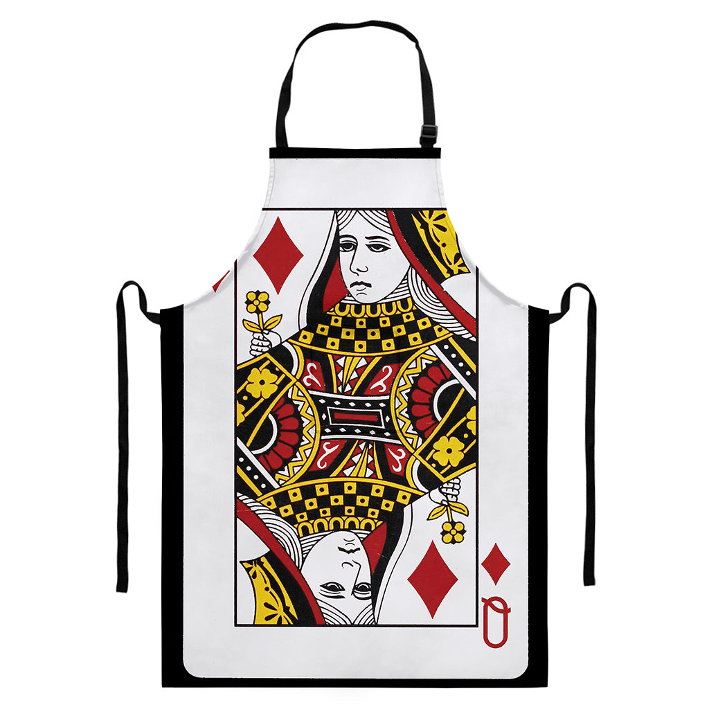 Queen Of Diamonds Playing Card Print Bib Apron With Pocket