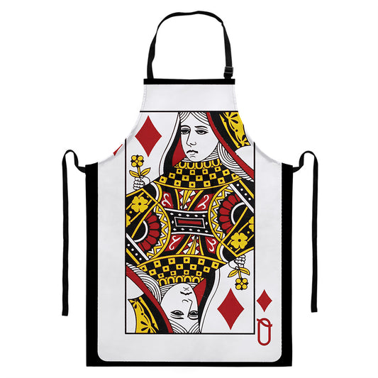 Queen Of Diamonds Playing Card Print Bib Apron With Pocket