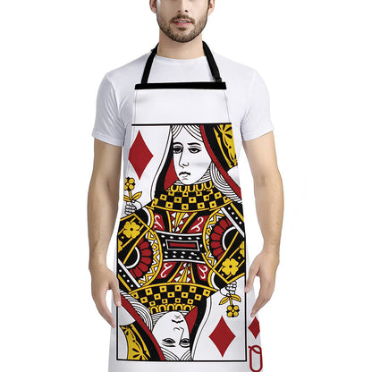 Queen Of Diamonds Playing Card Print Bib Apron With Pocket