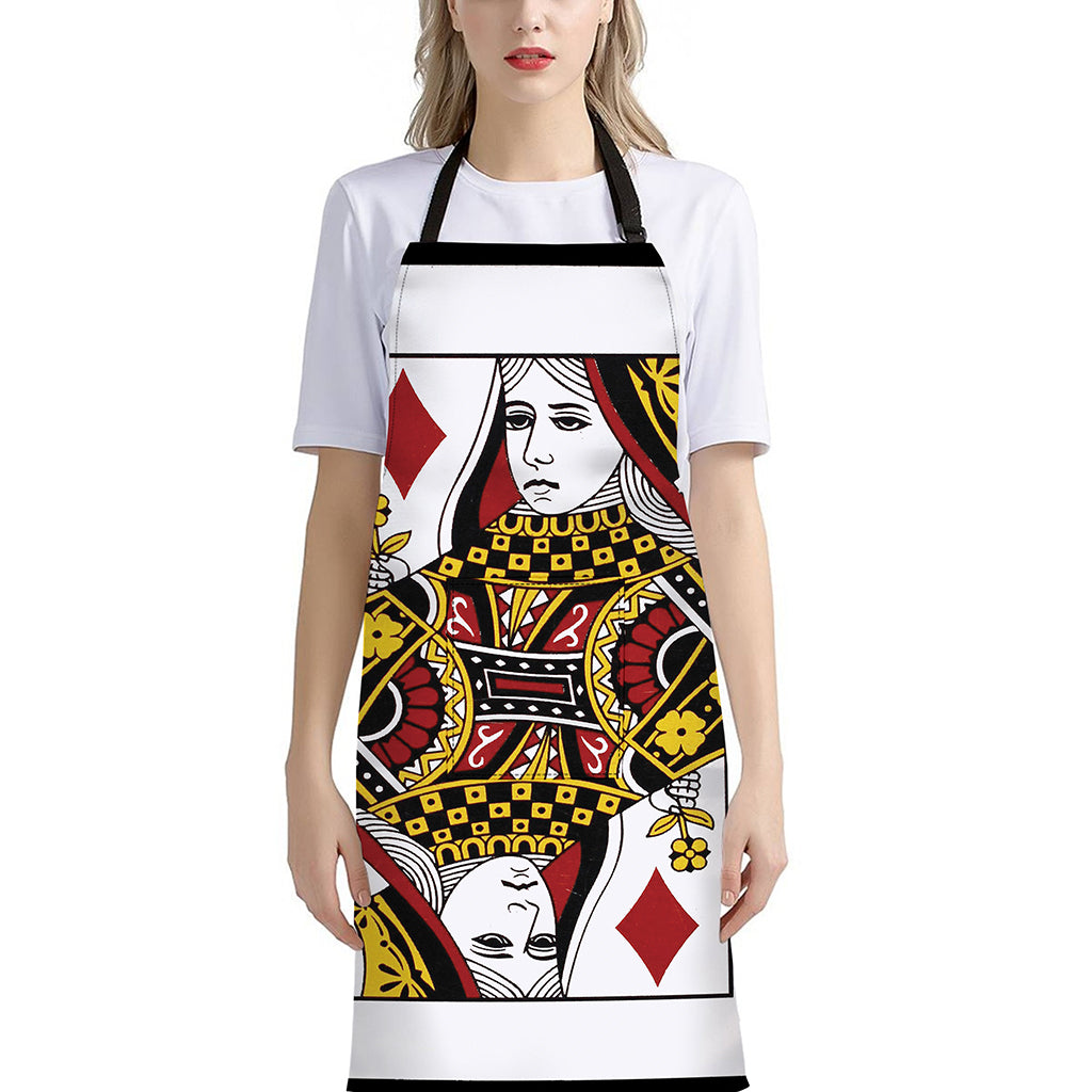 Queen Of Diamonds Playing Card Print Bib Apron With Pocket