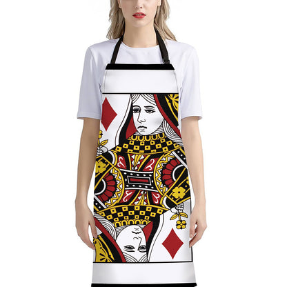 Queen Of Diamonds Playing Card Print Bib Apron With Pocket