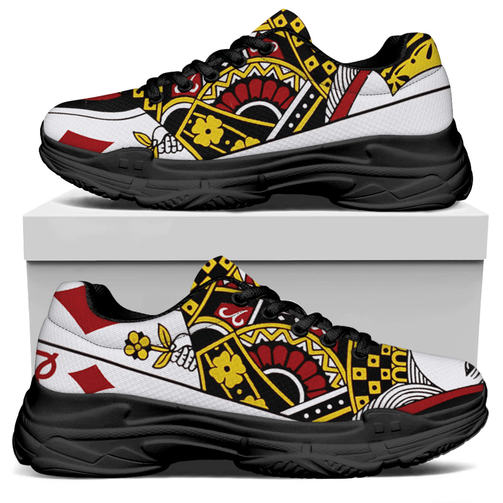 Queen Of Diamonds Playing Card Print Black Chunky Shoes