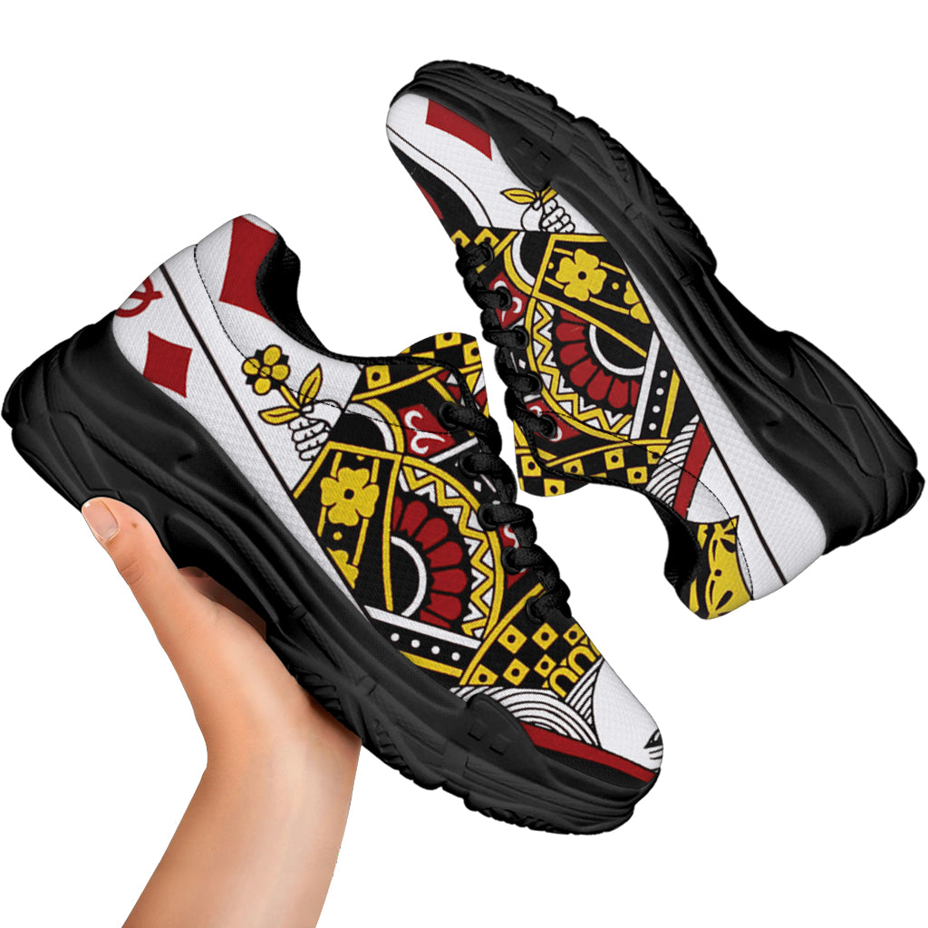Queen Of Diamonds Playing Card Print Black Chunky Shoes