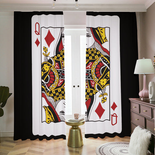 Queen Of Diamonds Playing Card Print Blackout Pencil Pleat Curtains