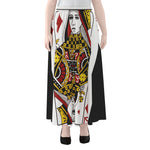 Queen Of Diamonds Playing Card Print Chiffon Maxi Skirt