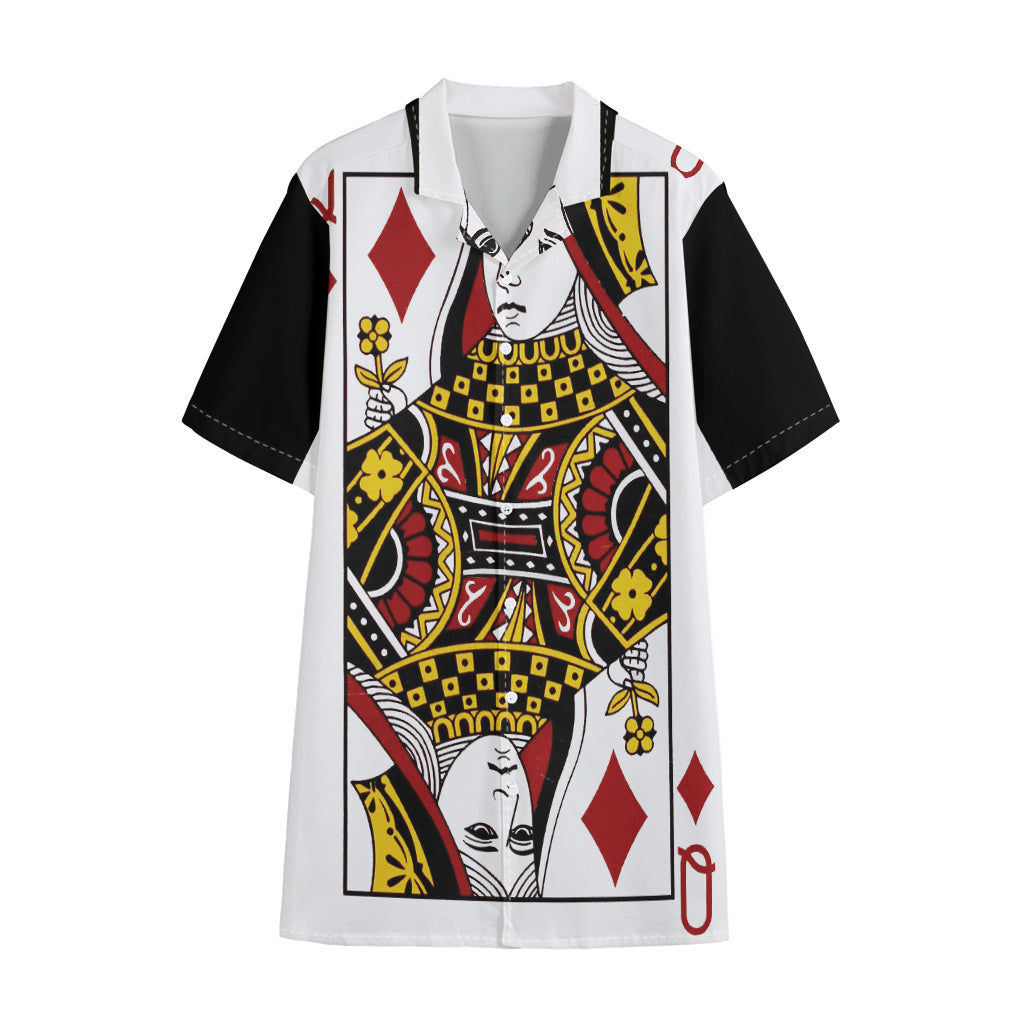 Queen Of Diamonds Playing Card Print Cotton Hawaiian Shirt
