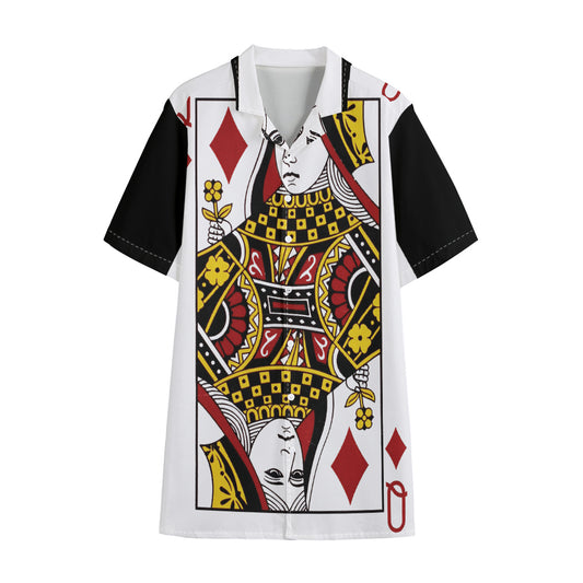Queen Of Diamonds Playing Card Print Cotton Hawaiian Shirt
