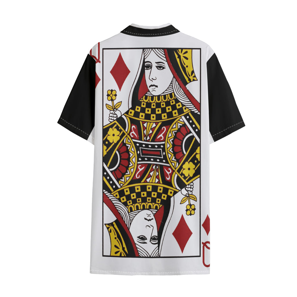 Queen Of Diamonds Playing Card Print Cotton Hawaiian Shirt