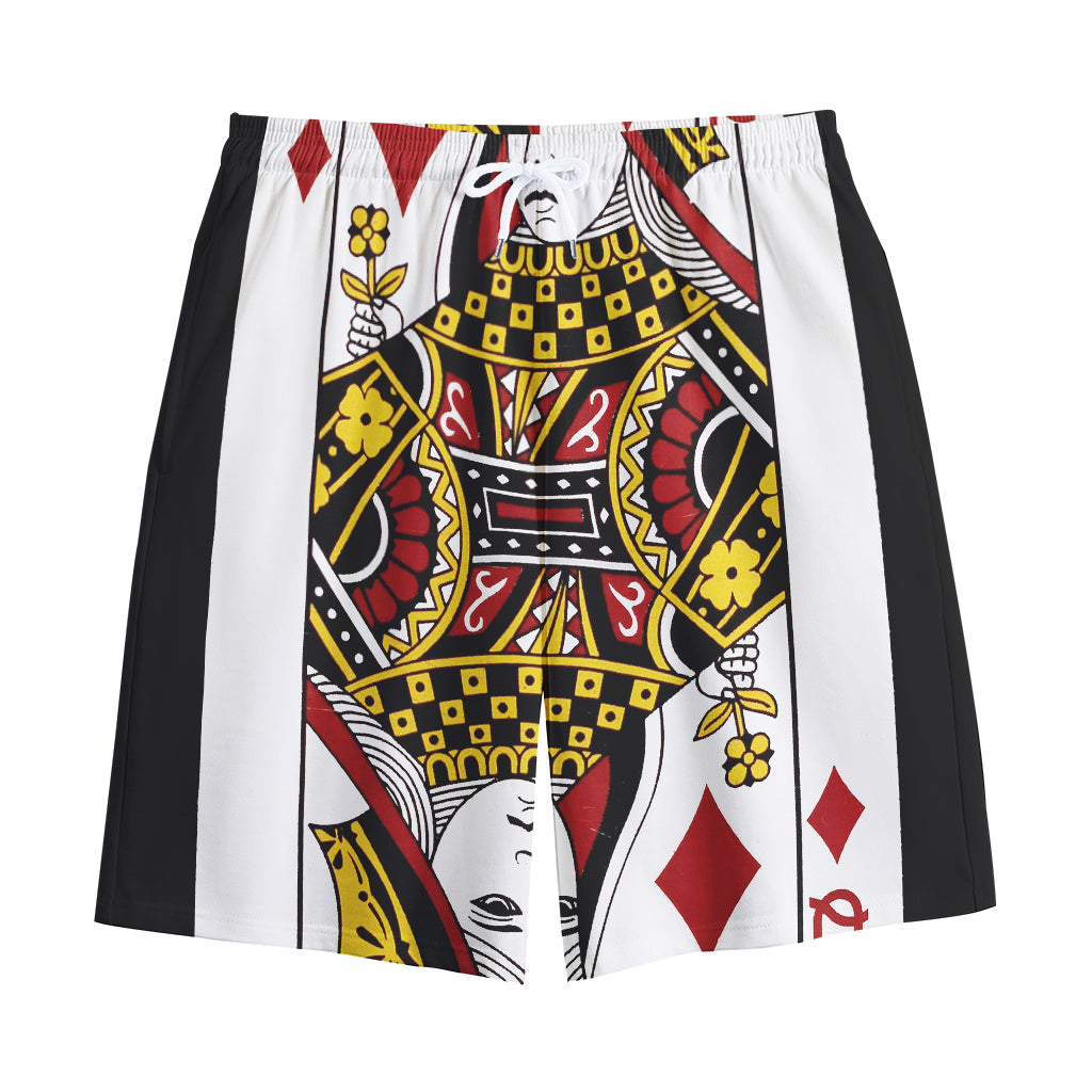 Queen Of Diamonds Playing Card Print Cotton Shorts