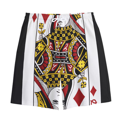 Queen Of Diamonds Playing Card Print Cotton Shorts