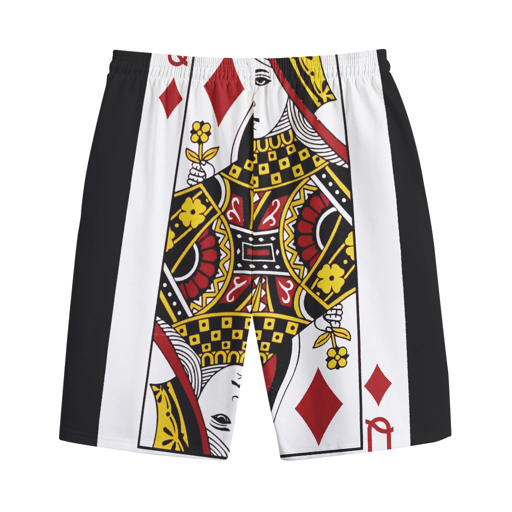 Queen Of Diamonds Playing Card Print Cotton Shorts