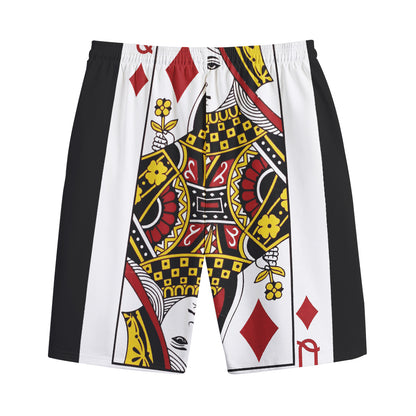 Queen Of Diamonds Playing Card Print Cotton Shorts
