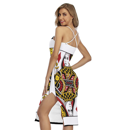 Queen Of Diamonds Playing Card Print Cross Back Cami Dress