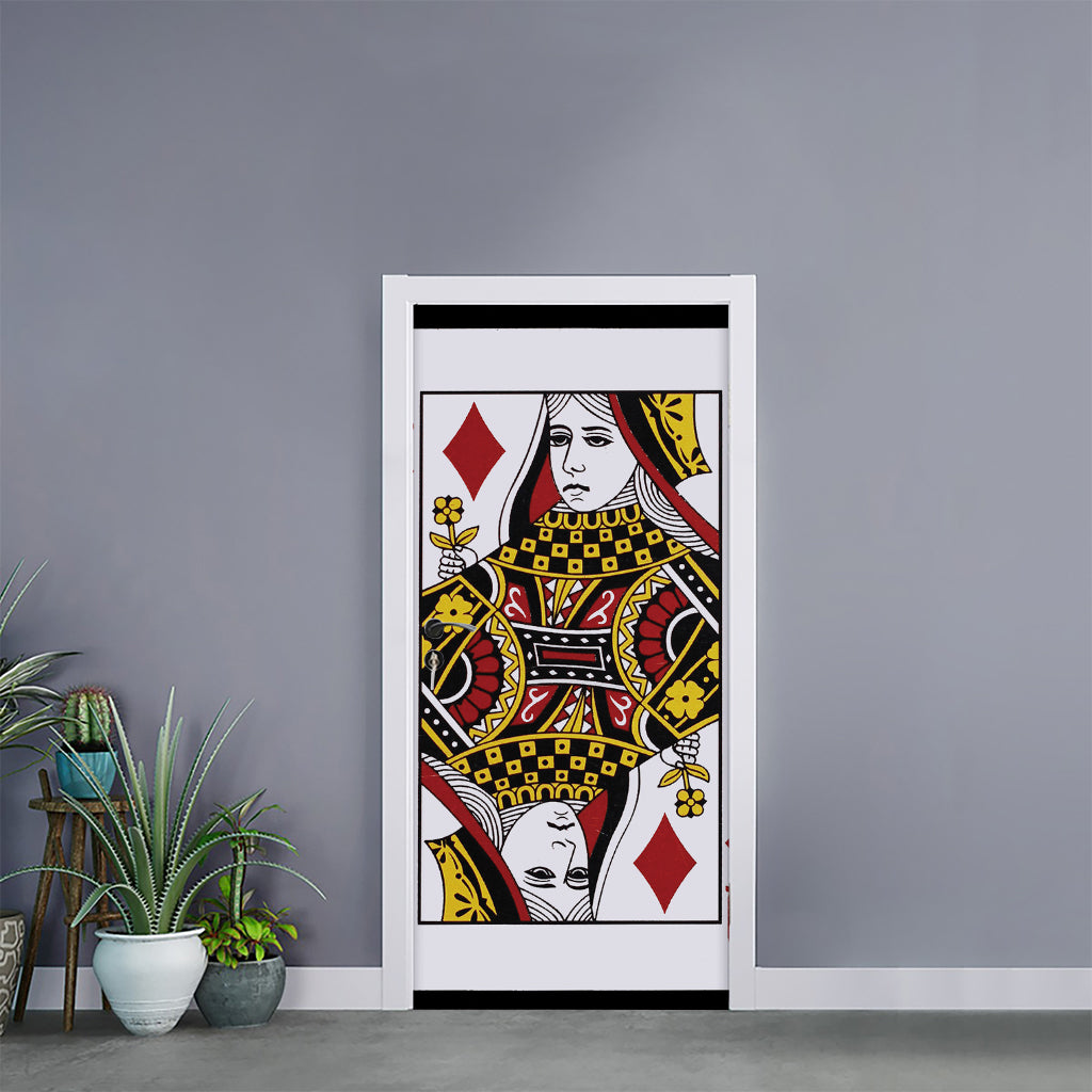Queen Of Diamonds Playing Card Print Door Sticker