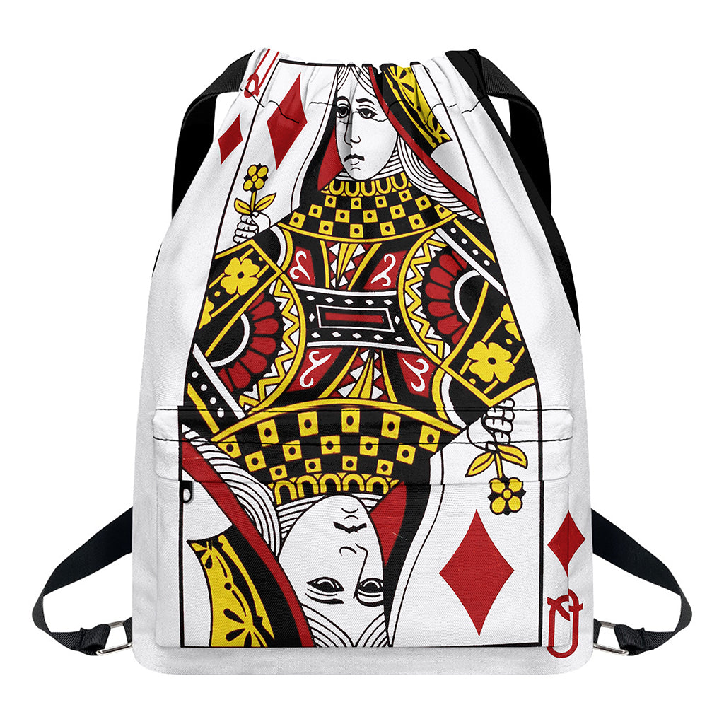Queen Of Diamonds Playing Card Print Drawstring Backpack