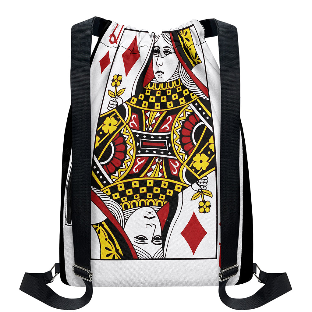 Queen Of Diamonds Playing Card Print Drawstring Backpack