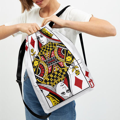 Queen Of Diamonds Playing Card Print Drawstring Backpack