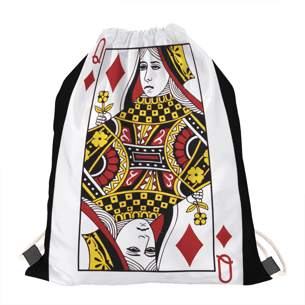 Queen Of Diamonds Playing Card Print Drawstring Bag