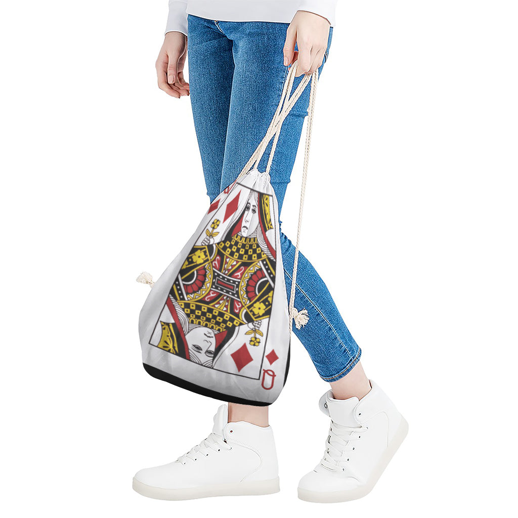 Queen Of Diamonds Playing Card Print Drawstring Bag