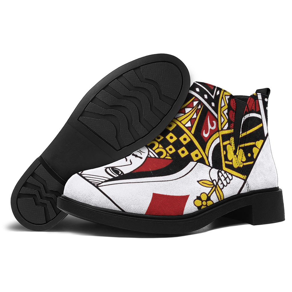 Queen Of Diamonds Playing Card Print Flat Ankle Boots