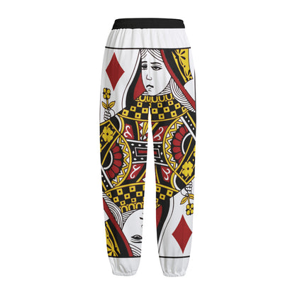 Queen Of Diamonds Playing Card Print Fleece Lined Knit Pants