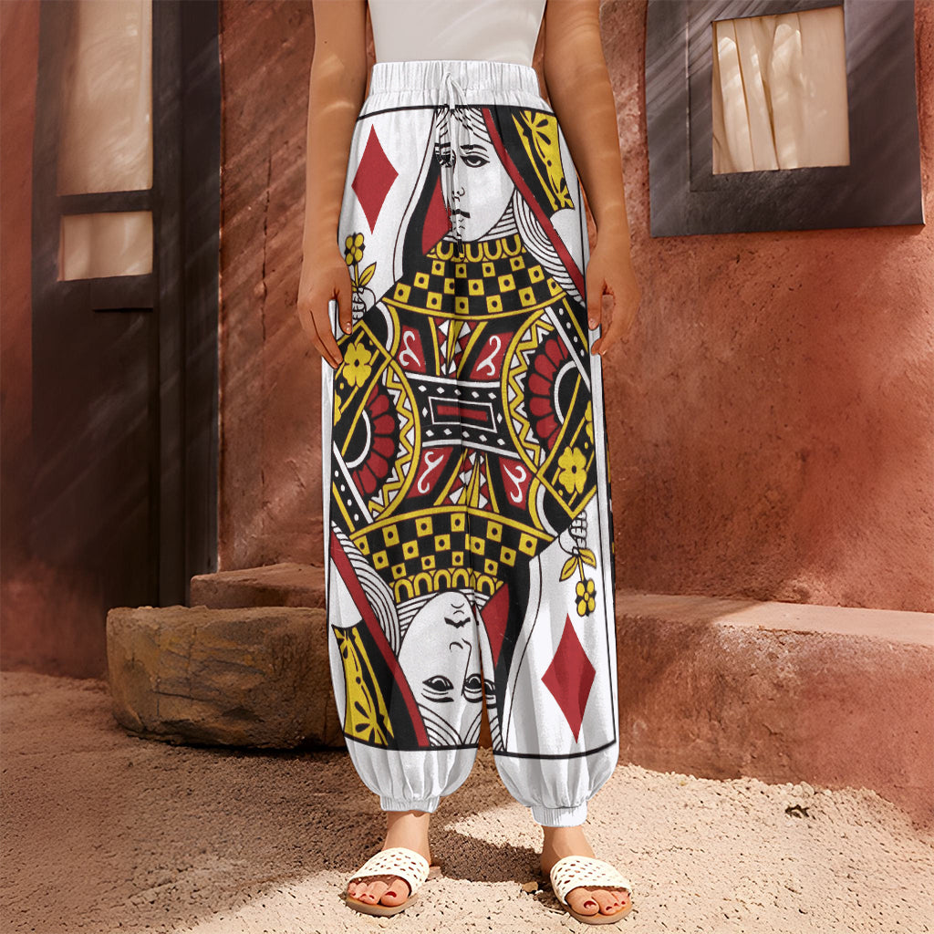 Queen Of Diamonds Playing Card Print Harem Pants