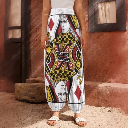 Queen Of Diamonds Playing Card Print Harem Pants