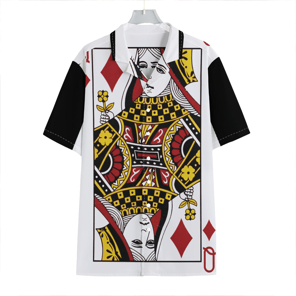 Queen Of Diamonds Playing Card Print Hawaiian Shirt