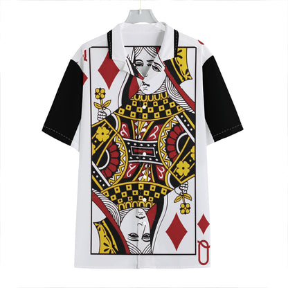 Queen Of Diamonds Playing Card Print Hawaiian Shirt