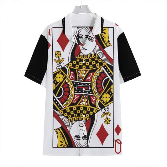 Queen Of Diamonds Playing Card Print Hawaiian Shirt