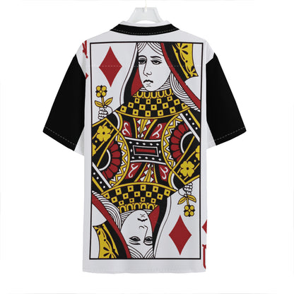 Queen Of Diamonds Playing Card Print Hawaiian Shirt