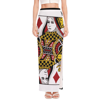 Queen Of Diamonds Playing Card Print High Slit Maxi Skirt