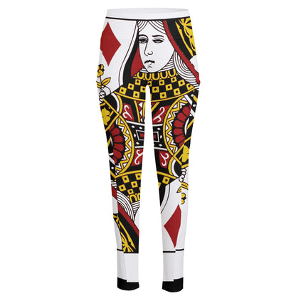 Queen Of Diamonds Playing Card Print High-Waisted Pocket Leggings