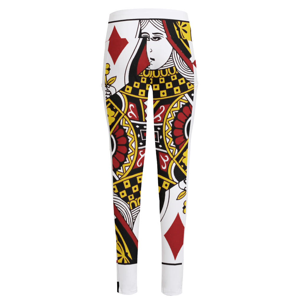 Queen Of Diamonds Playing Card Print High-Waisted Pocket Leggings