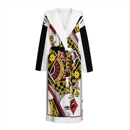 Queen Of Diamonds Playing Card Print Hooded Bathrobe