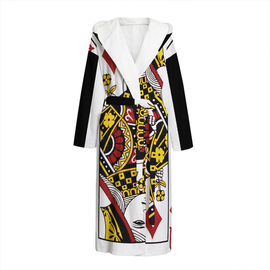 Queen Of Diamonds Playing Card Print Hooded Bathrobe