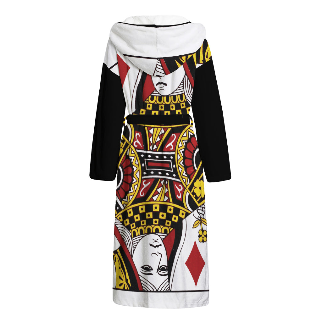 Queen Of Diamonds Playing Card Print Hooded Bathrobe