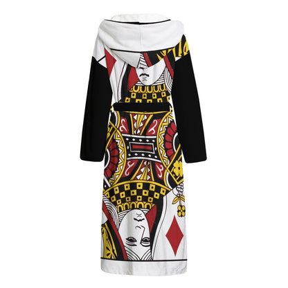 Queen Of Diamonds Playing Card Print Hooded Bathrobe