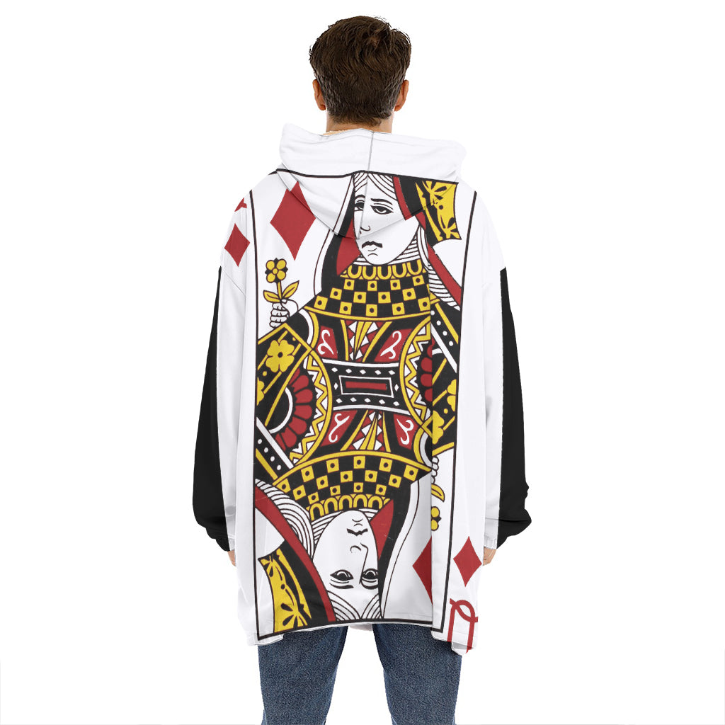 Queen Of Diamonds Playing Card Print Hoodie Blanket