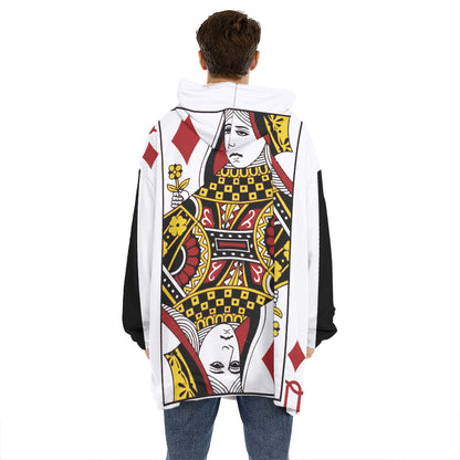 Queen Of Diamonds Playing Card Print Hoodie Blanket