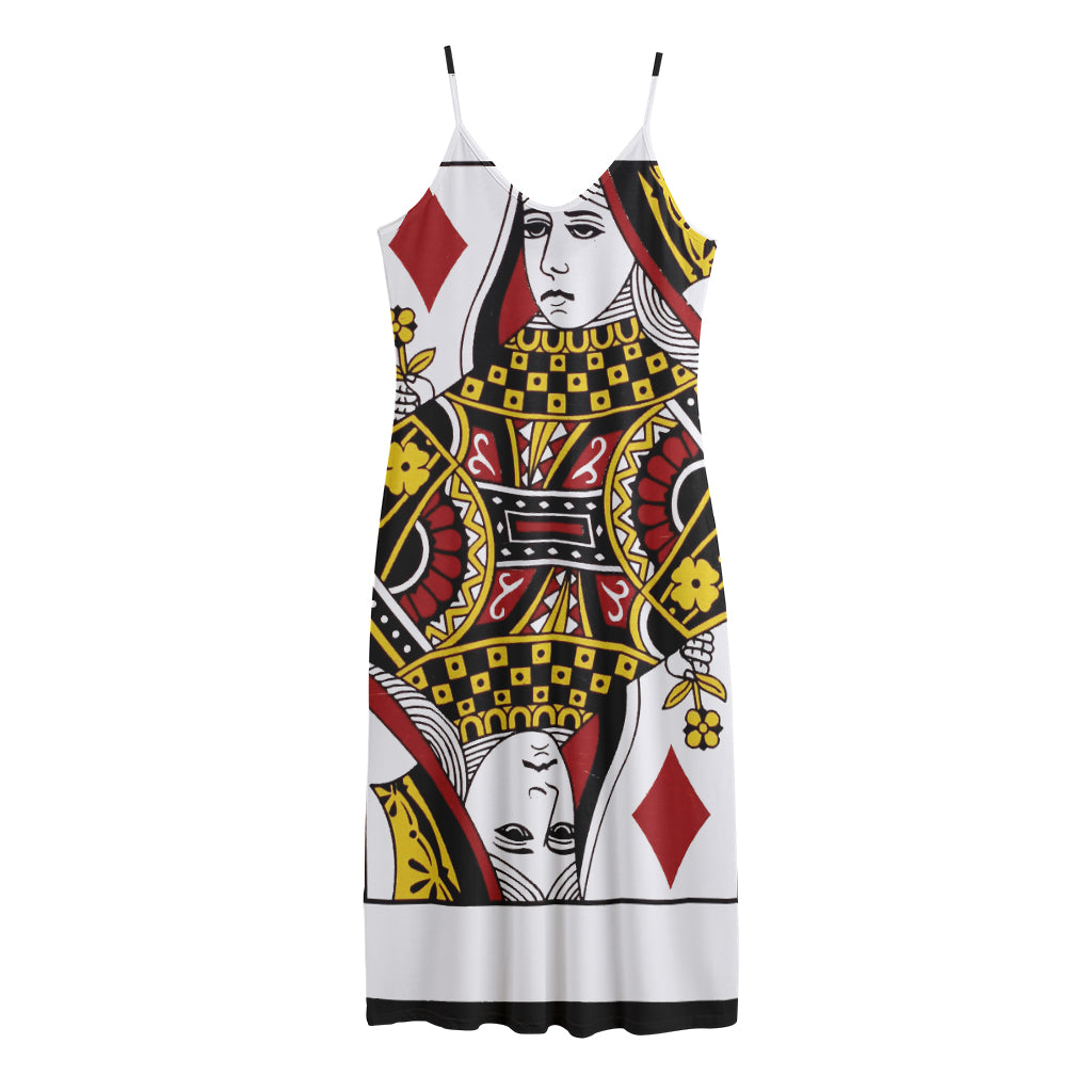 Queen Of Diamonds Playing Card Print Jersey Midi Cami Dress